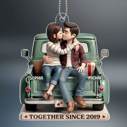 3D Effect Couple On Truck Personalized Acrylic Car Hanger Ornament, Heartfelt 2025 Valentine's Day Gift For Couple, For Him, For Her, Boyfriend, Girlfriend, Husband, Wife