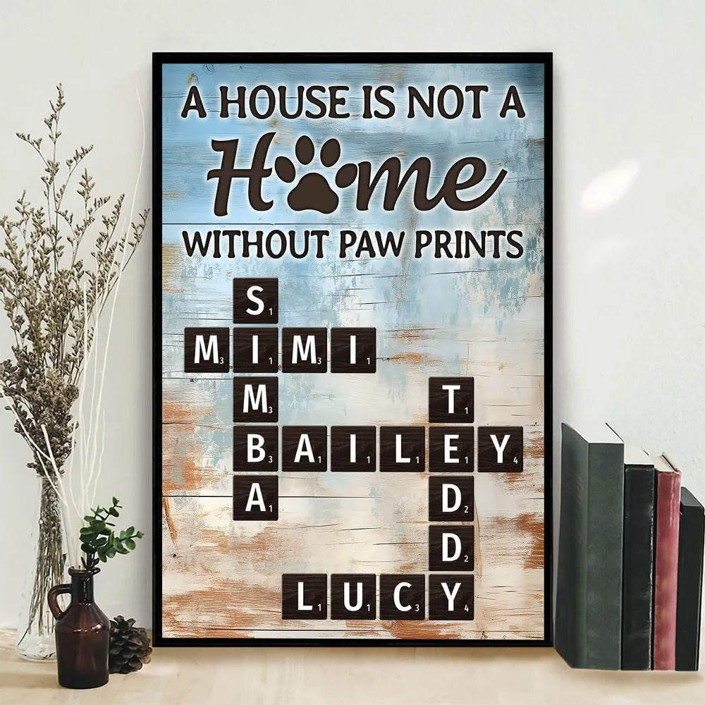 Home With Paw Prints Pet Crossword Puzzle Wall Art Home Decor Personalized Poster