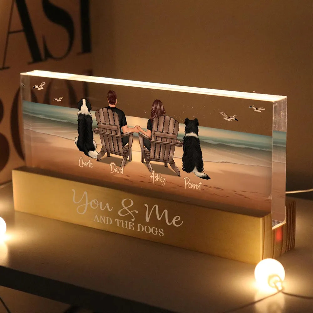 You Me And The Dogs Cats Couple Realistic Beach Landscape - Personalized LED Night Light