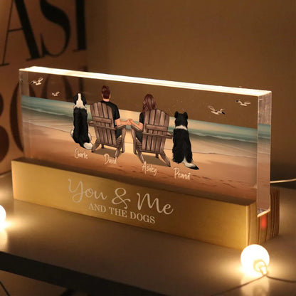 You Me And The Dogs Cats Couple Realistic Beach Landscape - Personalized LED Night Light