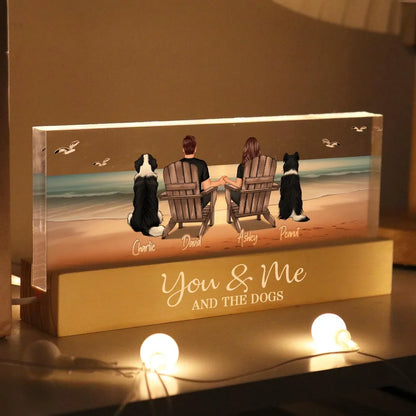 You Me And The Dogs Cats Couple Realistic Beach Landscape - Personalized LED Night Light