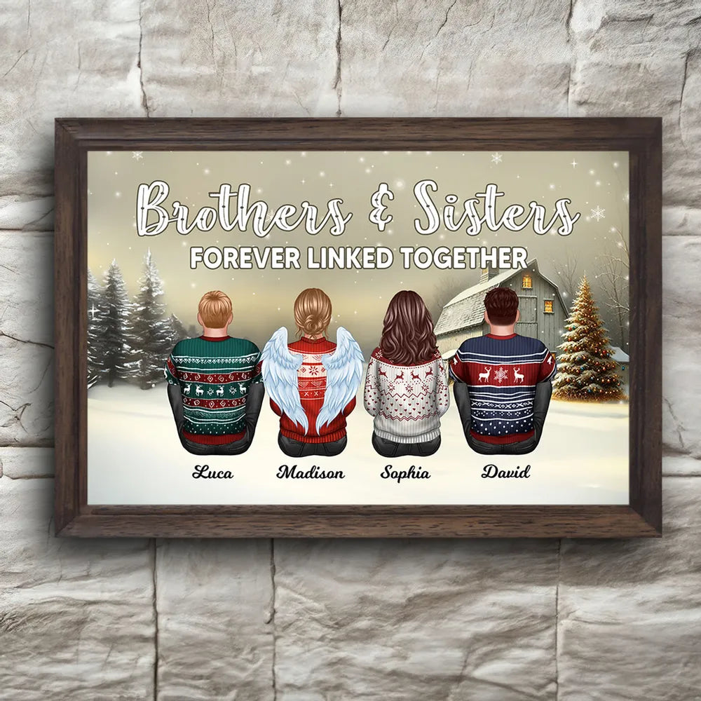 Brother Sisters Forever Linked Together Personalized Poster, Christmas Gift for Siblings