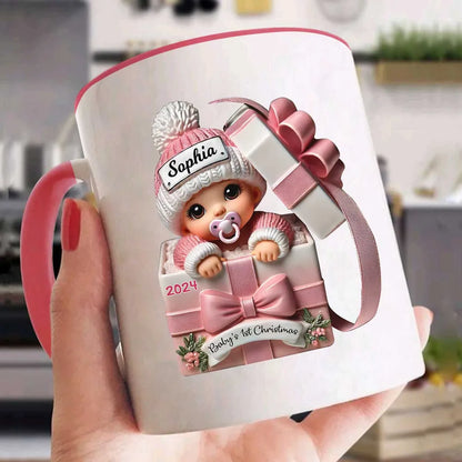 Baby Inside Gift Box 3D Effect Personalized Mug, Lovely Keepsake to Celebrate Baby's First Christmas