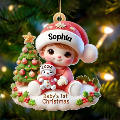 Precious Moments Baby’s First Christmas Dated 2024 Girl Acrylic Ornament, Lovely Keepsake to Celebrate Baby's First Christmas, Christmas Decor For Newborns