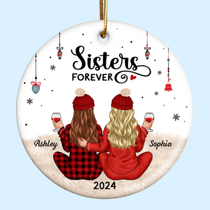 Back View Pajamas Sisters Forever Personalized Acrylic Ornament, Christmas Gift For Sisters