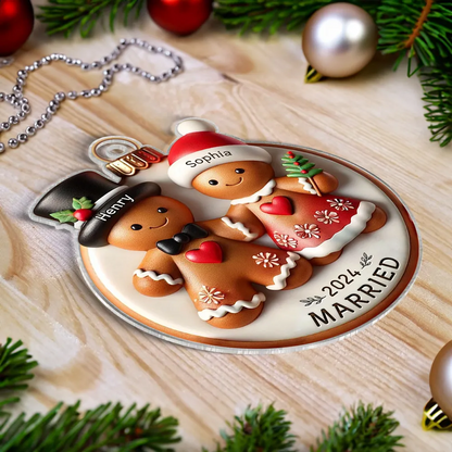 3D Effect Gingerbread Couple Married Engaged Merry Christmas Personalized Acrylic Ornament