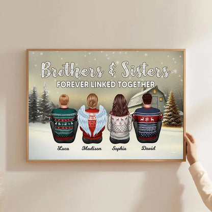 Brother Sisters Forever Linked Together Personalized Poster, Christmas Gift for Siblings