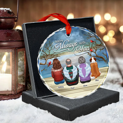 Always With You Christmas Family Sitting Back View - Personalized Circle Acrylic Ornament