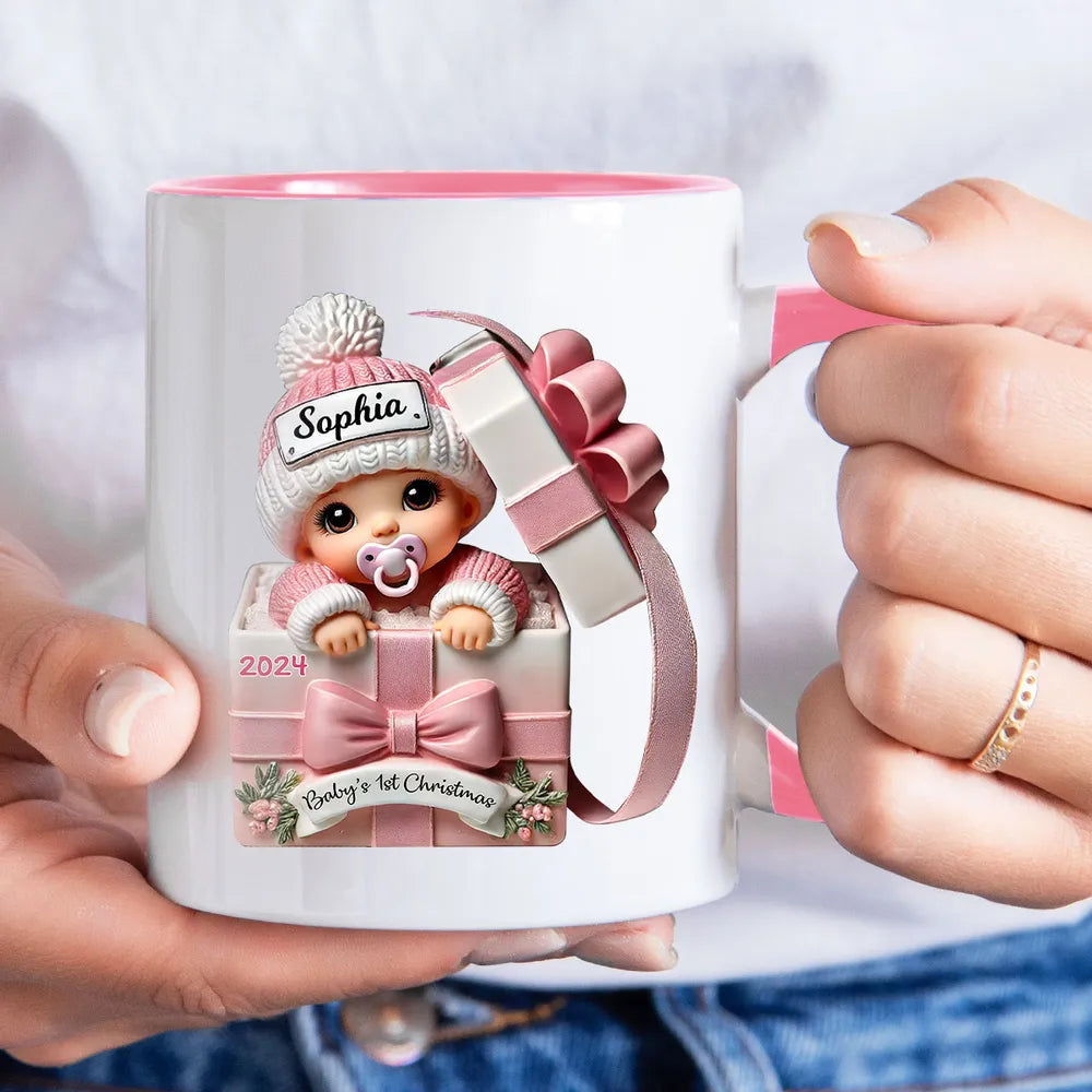 Baby Inside Gift Box 3D Effect Personalized Mug, Lovely Keepsake to Celebrate Baby's First Christmas