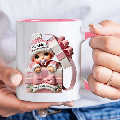 Baby Inside Gift Box 3D Effect Personalized Mug, Lovely Keepsake to Celebrate Baby's First Christmas