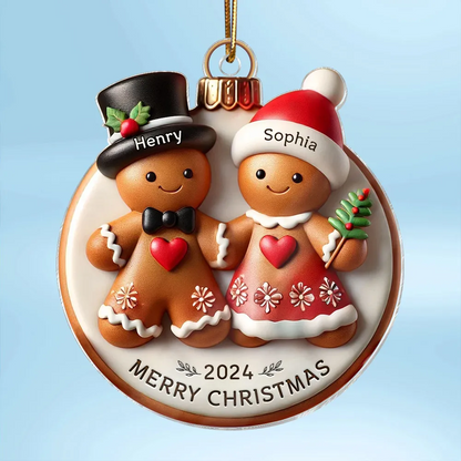 3D Effect Gingerbread Couple Married Engaged Merry Christmas Personalized Acrylic Ornament