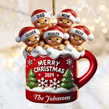 Gingerbread Family In Hot Cocoa Christmas Decor Personalized Acrylic Ornament