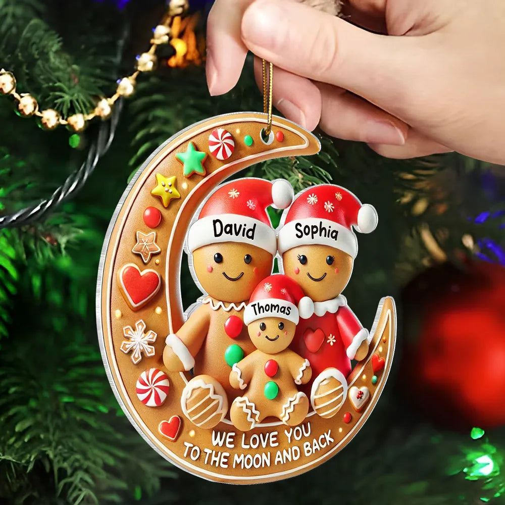 3D Effect Dad Mom We Love You To The Moon And Back Personalized Acrylic Ornament, Christmas Gift For Son, Daughter, Children