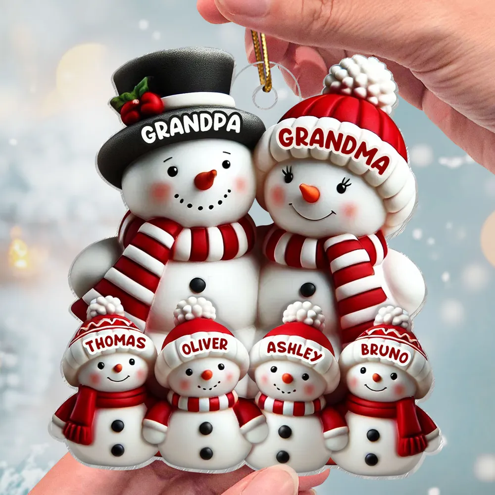 Cute Snowman Family Christmas Decor Personalized Acrylic Ornament