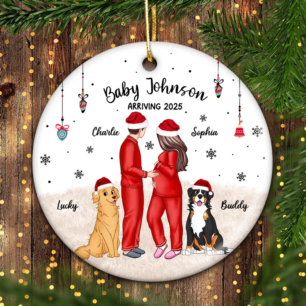 Personalized Pregnancy Ornament, Expecting Family Christmas Personalized Circle  Ornament, New Mom Christmas Gift