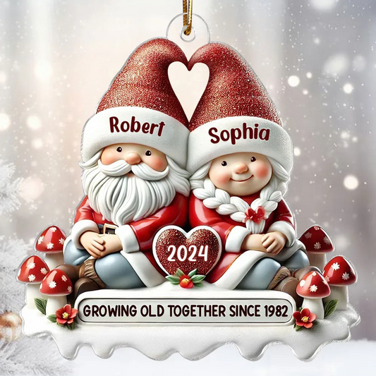 3D Effect Gnome Couple Personalized Acrylic Ornament, Christmas Gift For Him, For Her