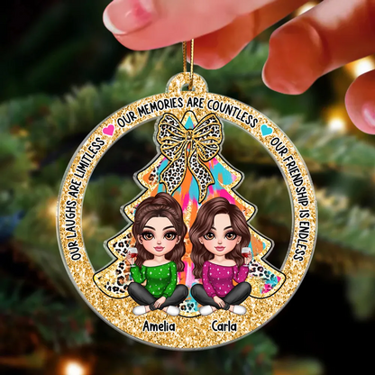 Colorful Christmas Tree Lovely Besties - Personalized Acrylic Ornament