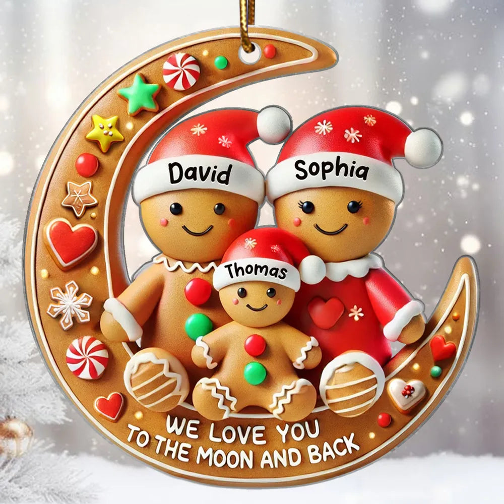 3D Effect Dad Mom We Love You To The Moon And Back Personalized Acrylic Ornament, Christmas Gift For Son, Daughter, Children