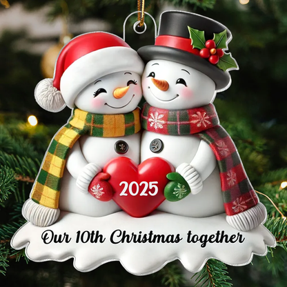 3D Effect Snowmen Couple Together Christmas Personalized Acrylic Ornament, Christmas Gift For Him, For Her