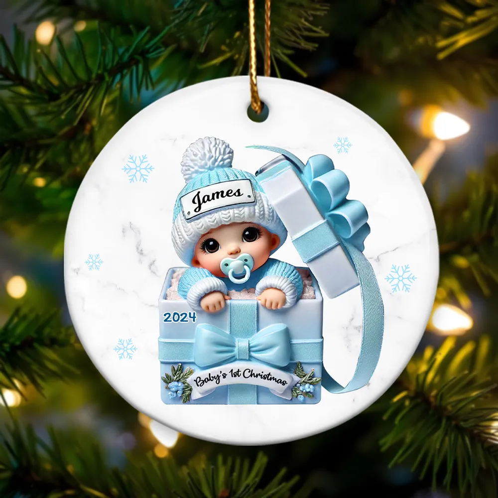 Baby Inside Gift Box Personalized Ornament, Baby First Christmas Keepsake