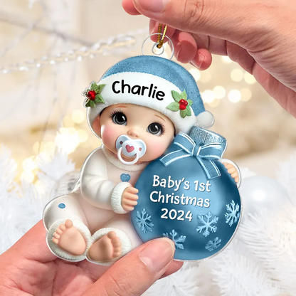 Baby Beside Christmas Bauble 3D Effect Baby's First Christmas Personalized Acrylic Flat Ornament