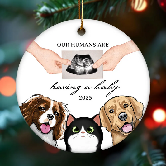 My Human Having A Baby, Personalized Pregnancy Announcement Ornament with Dogs Cats, Expecting Family Christmas Keepsake, Custom Gift