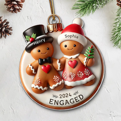 3D Effect Gingerbread Couple Married Engaged Merry Christmas Personalized Acrylic Ornament