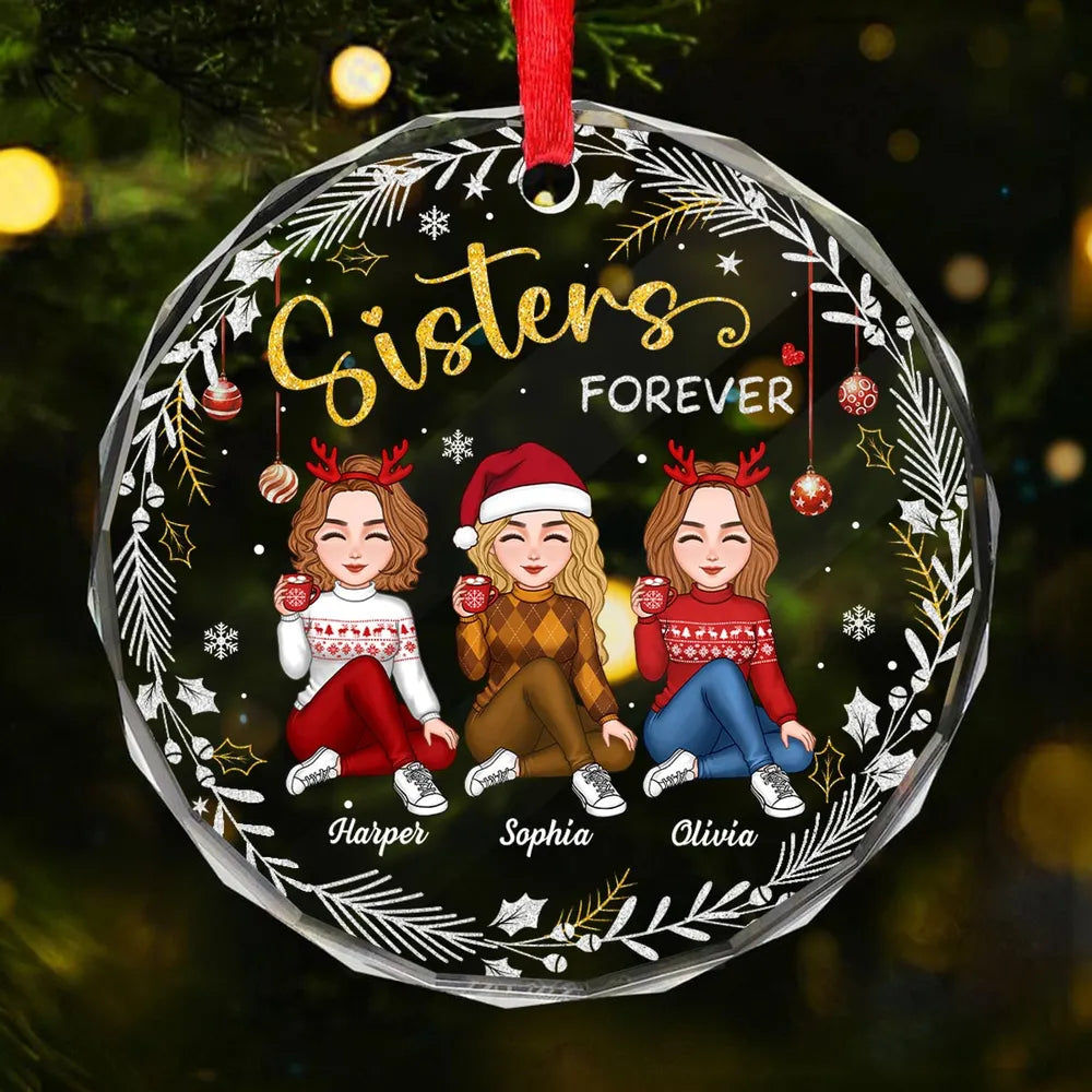 Gorgeous Sisters Forever Personalized Glass Ornament, Christmas Gift For Sisters