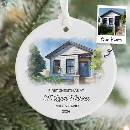 First Christmas In Our New Home Watercolor House Portrait From Photo Personalized Ornament, Unique Christmas Gift, Housewarming Gift, Childhood Home, Realtor Closing Gift