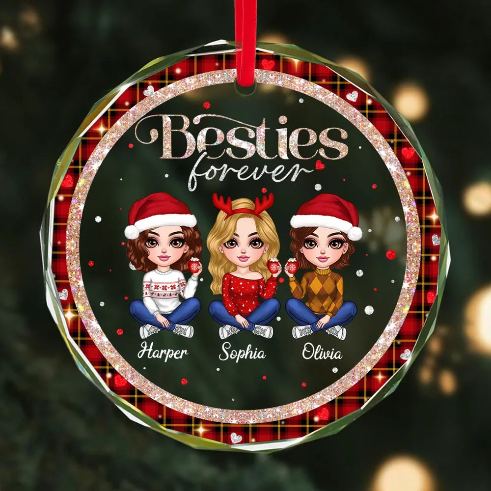 Sparkling Checkered Pattern Lovely Besties Personalized Acrylic Ornament