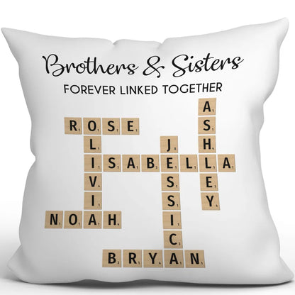 Brothers & Sisters Forever Linked Together Crossword Puzzle Art Personalized Pillow, Gift For Brothers, Sisters, Siblings, Family