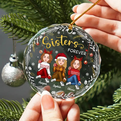 Gorgeous Sisters Forever Personalized Glass Ornament, Christmas Gift For Sisters