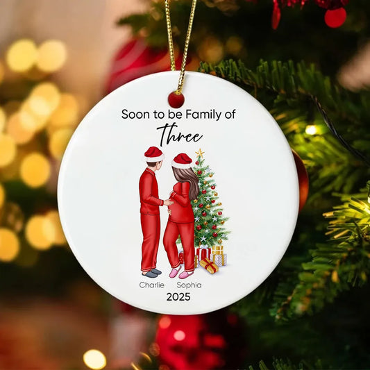 Soon to be Family of 3 Christmas Ornament, Pregnancy Custom Family Ornament, Expecting New Baby Ornament, Mom to be Gift