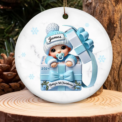 Baby Inside Gift Box Personalized Ornament, Baby First Christmas Keepsake