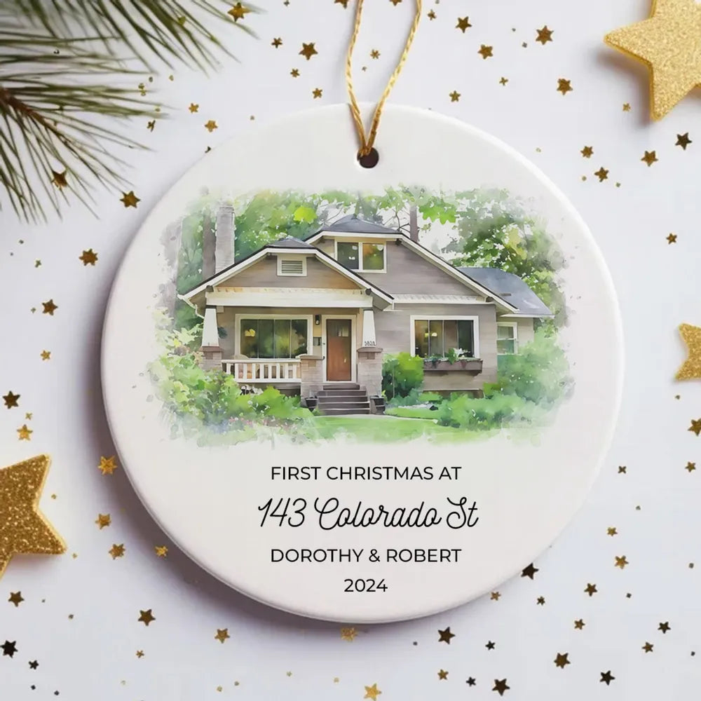 First Christmas In Our New Home Watercolor House Portrait From Photo Personalized Ornament, Unique Christmas Gift, Housewarming Gift, Childhood Home, Realtor Closing Gift