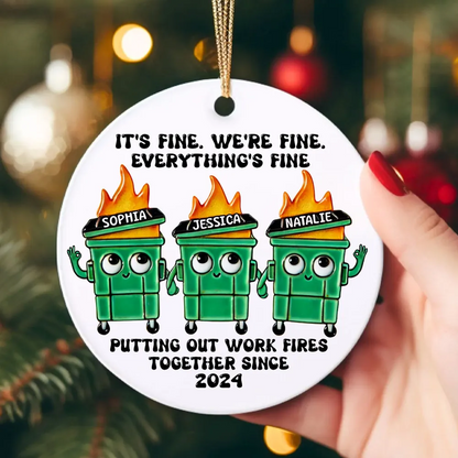 Putting Out Work Fires Together Work Bestie Dumpster Fire Funny Gift For Colleagues Personalized Acrylic Ornament