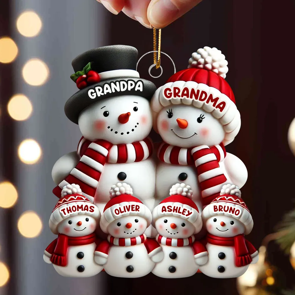 Cute Snowman Family Christmas Decor Personalized Acrylic Ornament