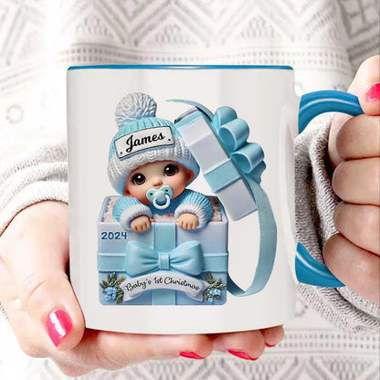 Baby Inside Gift Box 3D Effect Personalized Mug, Lovely Keepsake to Celebrate Baby's First Christmas