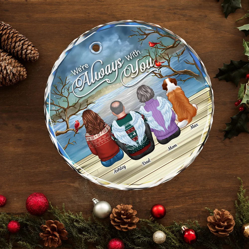 Always With You Christmas Family Sitting Back View - Personalized Circle Acrylic Ornament