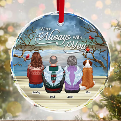 Always With You Christmas Family Sitting Back View - Personalized Circle Acrylic Ornament