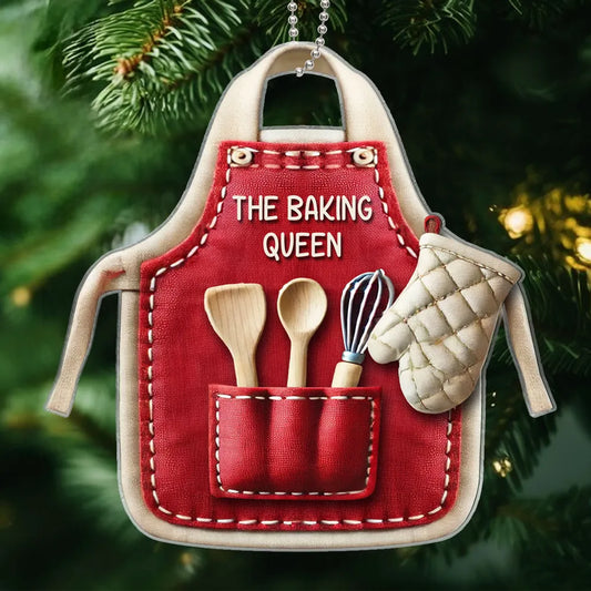 Cute Christmas Holiday Pastry Chef Bakers Apron Personalized Ornament, Grandma Baking Queen, Christmas Gift For Grandma