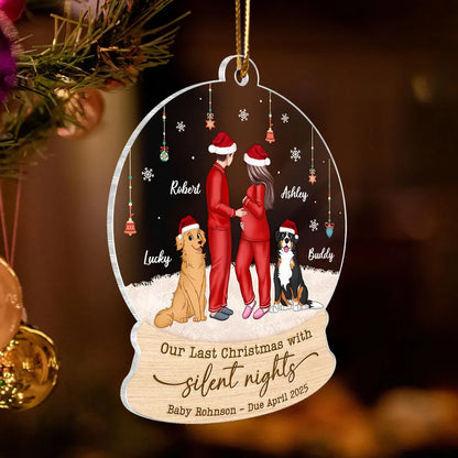 Last Christmas With Silent Nights, Expecting Family, Baby Coming Soon, Pregnancy Announcement Personalized Acrylic Ornament