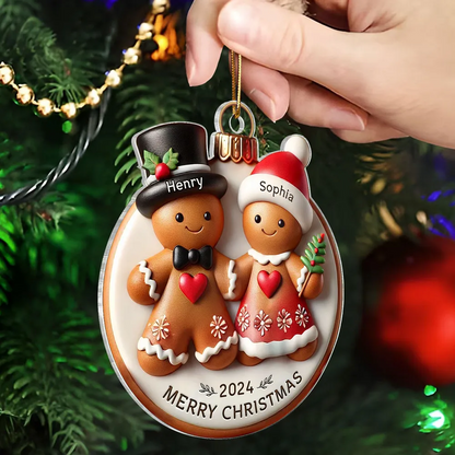 3D Effect Gingerbread Couple Married Engaged Merry Christmas Personalized Acrylic Ornament