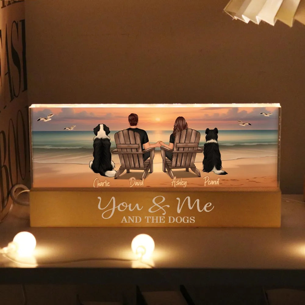 You Me And The Dogs Cats Couple Realistic Beach Landscape - Personalized LED Night Light