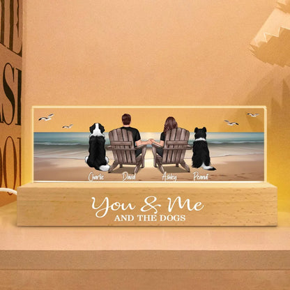 You Me And The Dogs Cats Couple Realistic Beach Landscape - Personalized LED Night Light