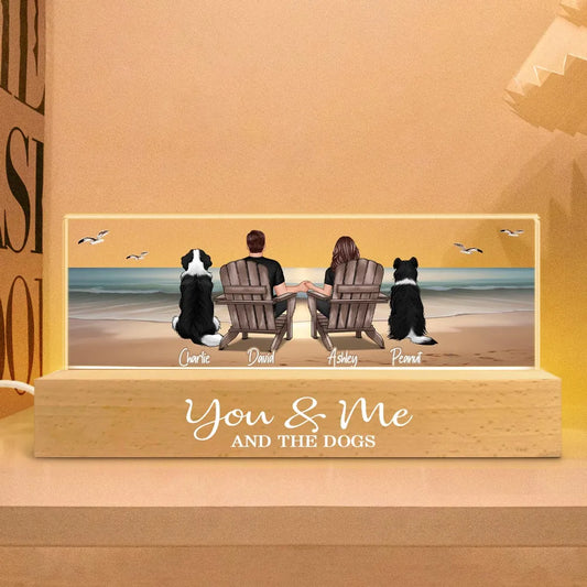 You Me And The Dogs Cats Couple Realistic Beach Landscape - Personalized LED Night Light