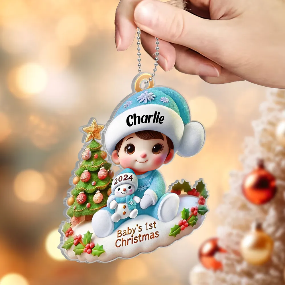 Precious Moments Baby’s First Christmas Dated 2024 Girl Acrylic Ornament, Lovely Keepsake to Celebrate Baby's First Christmas, Christmas Decor For Newborns