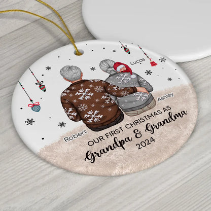 Our First Christmas As Grandma & Grandpa Personalized Circle Ornament