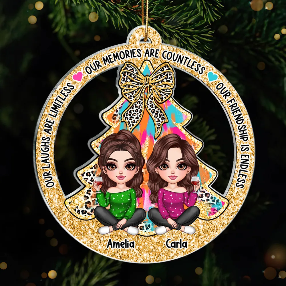 Colorful Christmas Tree Lovely Besties - Personalized Acrylic Ornament