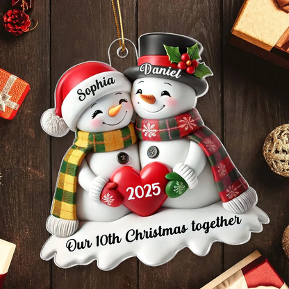 3D Effect Snowmen Couple Together Christmas Personalized Acrylic Ornament, Christmas Gift For Him, For Her